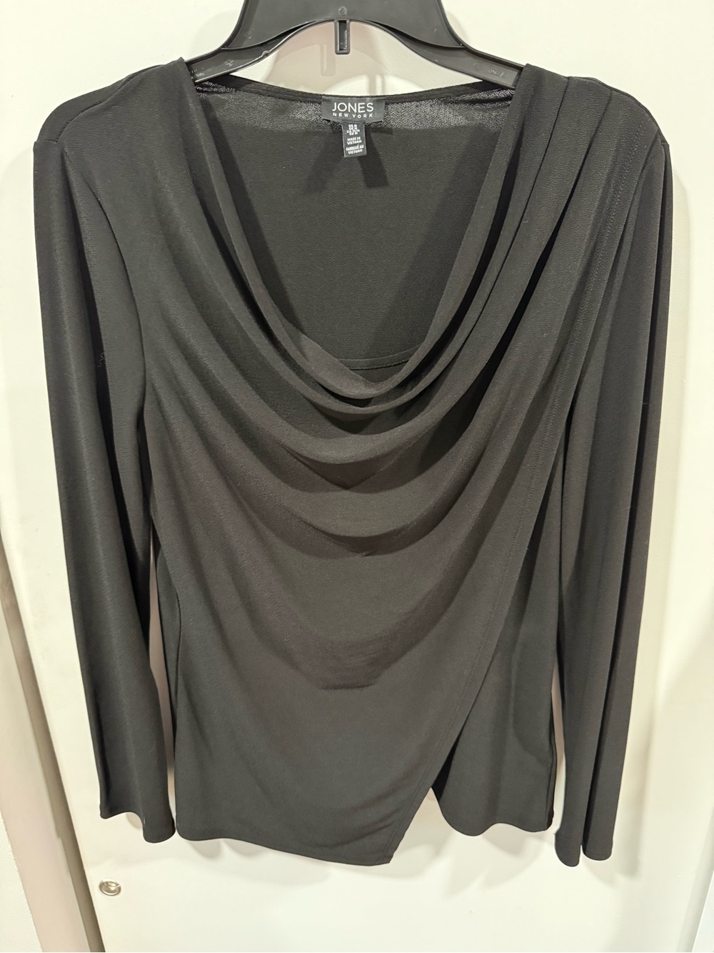 Jones New York Black Draped Cowl Long Sleeve Top